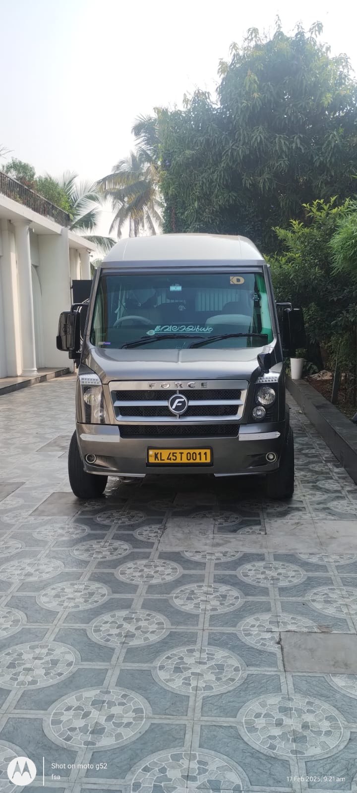 Front view of the touring minibus