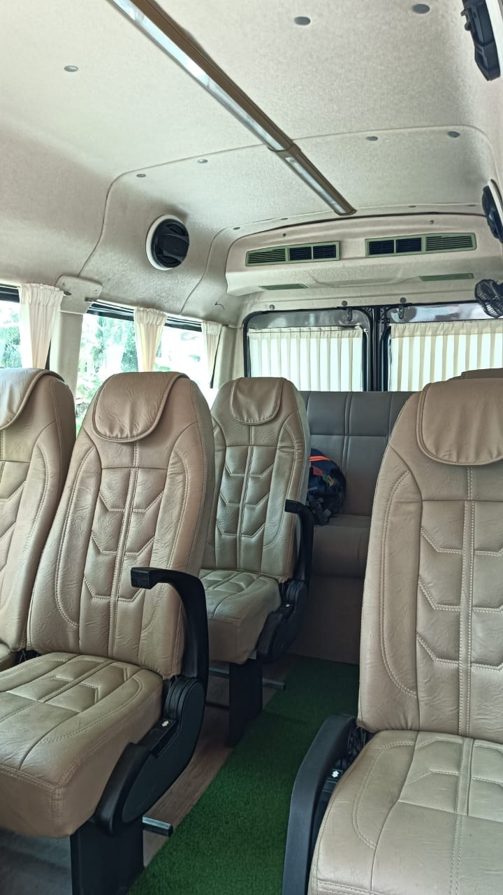 Individual seats and the cabin of the touring minibus